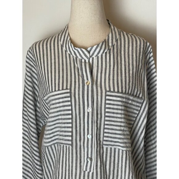 Ellison Blue And‎ White Striped Cotton Bell Sleeves Button Front Blouse Size S - Picture 6 of 13